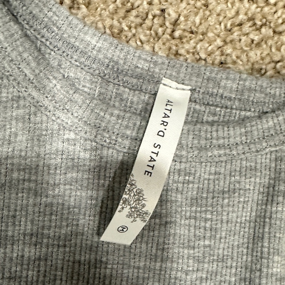 Altar'd State Light Gray Long Sleeve Ruffle Top - Picture 2 of 3